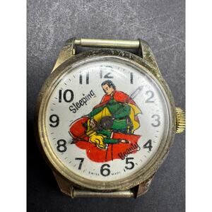 Vintage Sleeping Beauty Swiss Made Gold Tone Diamond Tooled Watch No Band